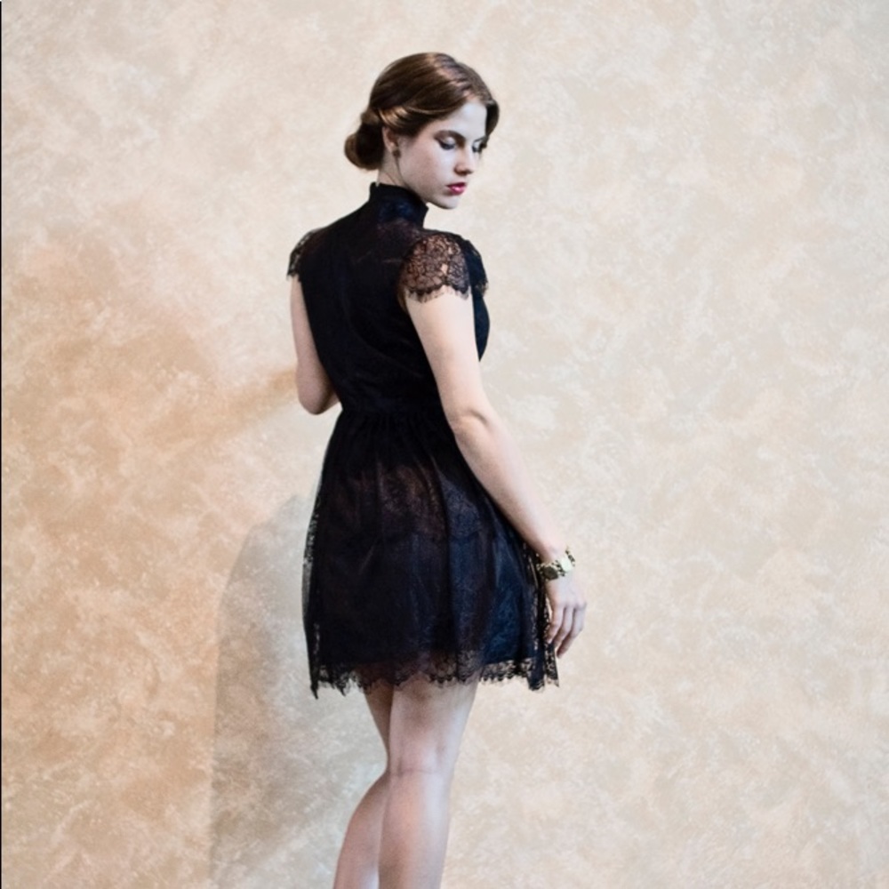 Witchy black lace cap sleeve dress